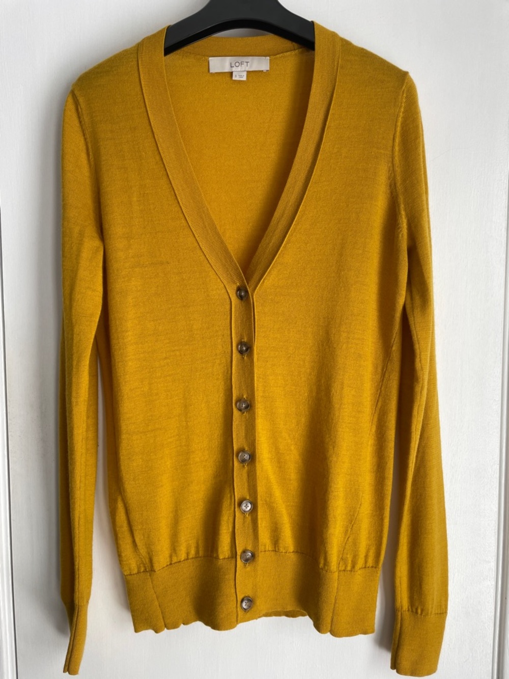 LOFT Mustard Yellow V‑Neck Button Front Cardigan